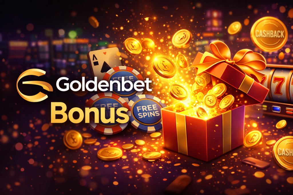 Goldenbet Casino Bonus promotional banner featuring the Goldenbet logo, gold coin elements, and casino bonus visuals